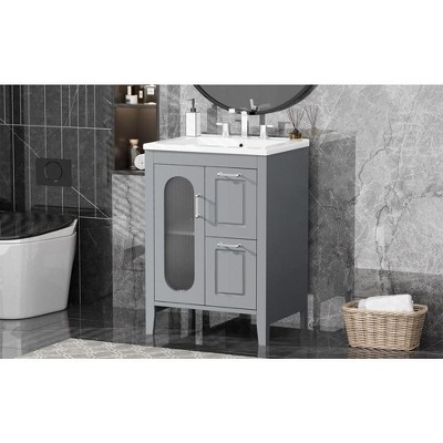 Bathroom Storage Cabinet, 24 Inch Bathroom Vanity With Sink, Overflow ...