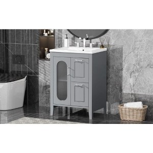 Bathroom Storage Cabinet, 24 Inch Bathroom Vanity With Sink, Overflow, Adjustable Shelf, 2 Drawers, Waterproof Single Sink Bathroom Vanity Cabinet - 1 of 4