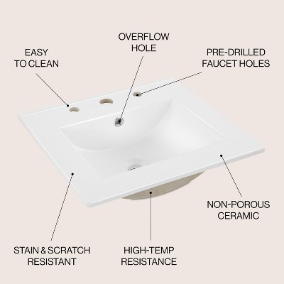 White Ceramic 20" Rectangular Single Sink Basin Vanity Top