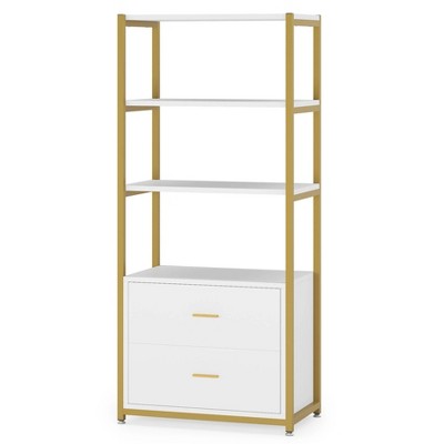 White and Gold 4-Tier Baker's Rack with Drawers