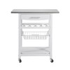 Wooakway 33.5"H Indoor Kitchen Island Trolley Serving Cart with Stainless Steel Marble Top Underneath Drawer Basket Wine Rack Lockable Casters - 3 of 4