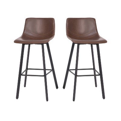 Chocolate Brown Faux Leather Counter Stools with Metal Frame, Set of 2