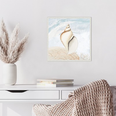 Beaded White Framed Nautical Seashell Canvas Wall Art