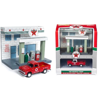 1965 Chevrolet Pickup Truck and Resin "Texaco" Service Station Diorama Set 1/64 Diecast Model by Johnny Lightning