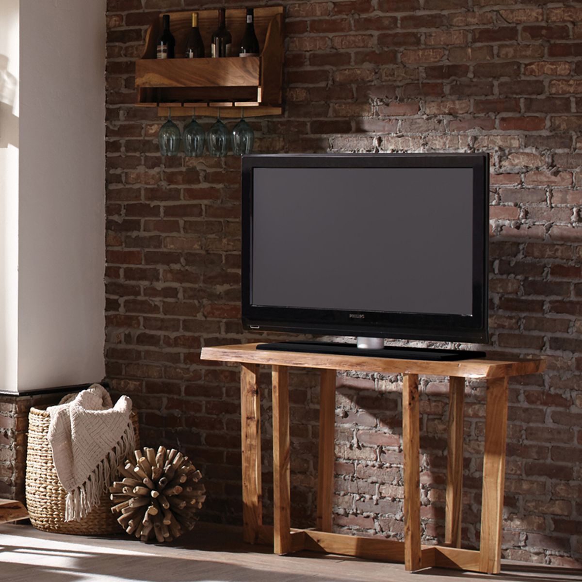 Alaterre Furniture Berkshire Live Edge Solid Wood Media Console: Acacia, Non-Toxic Finish, Steel Hardware - thumbnail 5
