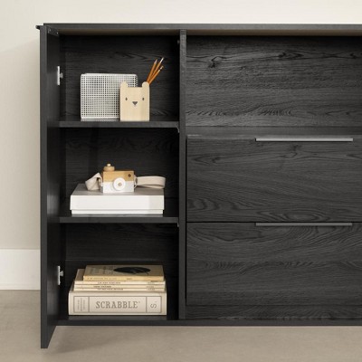 Gray Oak Double Dresser with 2 Drawers and Door