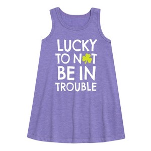 Girls' - Instant Message - St. Patrick's Day Lucky to Not Be In Trouble Graphic Sleeveless Aline Dress - 1 of 3