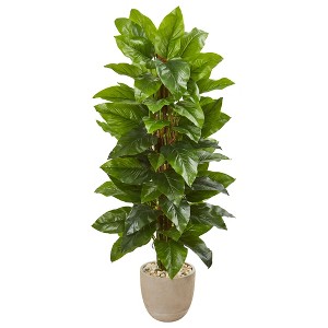Nearly Natural 58-in Large Leaf Philodendron Artificial Plant in Sand Stone Planter (Real Touch) - 1 of 1