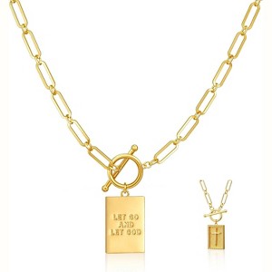 Chunky Cross Pendant Necklace, 14K Gold/Silver Plated Paperclip Chain with Toggle Clasp - 1 of 4