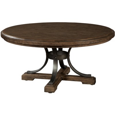 Elegant Transitional 42" Round Cocktail Table in Brown Wood & Metal