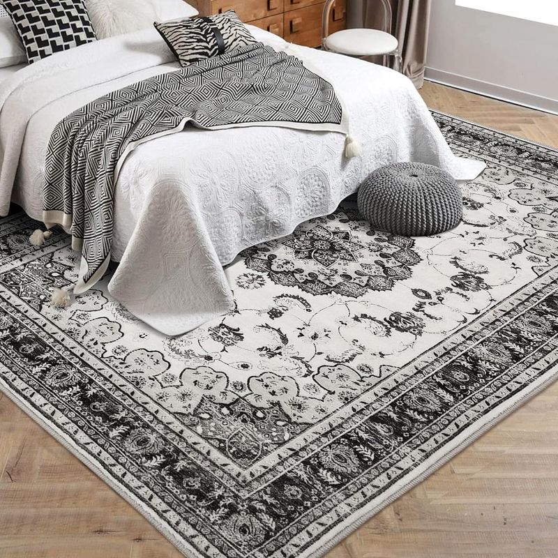 Whizmax Floral Print Gray Area Rugs --Washable Boho Rug, Non Slip Carpet,Soft Low-Pile Rug, 5 of 9