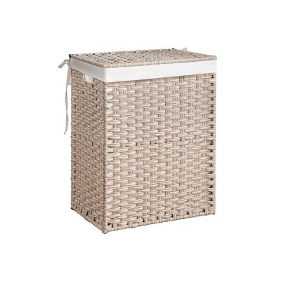 Fontoi Utility Storage Bins, Clothes Hamper with Rattan Frame, Laundry Basket with One Removable Bags, Gray, 13.5"*24"*18.3"