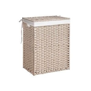 Fontoi Utility Storage Bins, Clothes Hamper with Rattan Frame, Laundry Basket with One Removable Bags, Gray, 13.5"*24"*18.3" - 1 of 4
