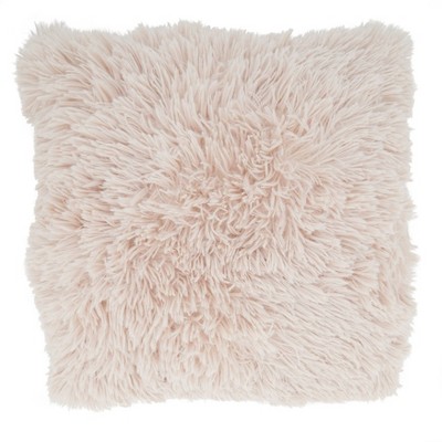 Natural Faux Fur Square Throw Pillow with Down Filling