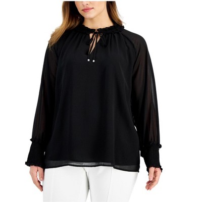 Calvin Klein Womens Tie Neck Ruffled Blouse
