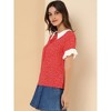 Allegra K Women's Contrast Doll Collar Polka Dots Short Sleeves Blouse - 4 of 4