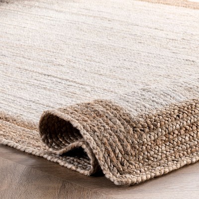 Eleonora White and Beige Braided Jute Square Rug