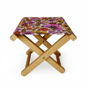 Cat Coquillette Retro Flower Power Pink Red Folding Stool - 1 of 3