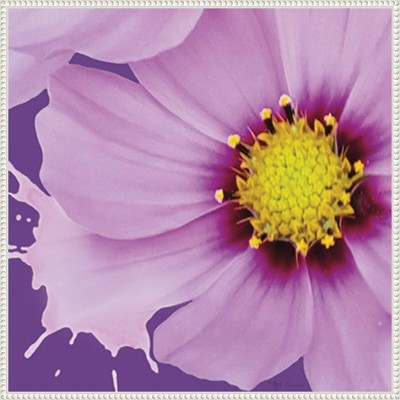 Flower Pop III Pink and Yellow Abstract Canvas Print with White Frame