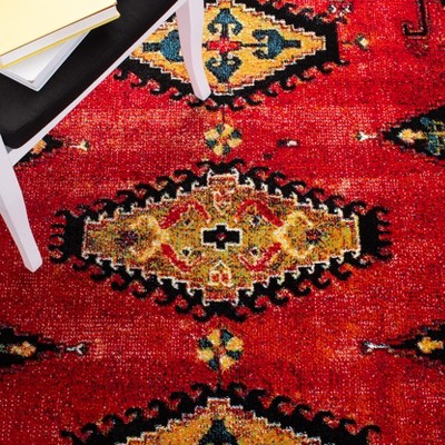 Vintage Red and Black Hand-knotted Synthetic Area Rug