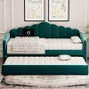 KWPZQEB Twin Size Daybed with Trundle, Velvet Upholstered Sofa Bed with Charging Port & 2 Side Pockets, No Box-spring Needed - 4 of 4
