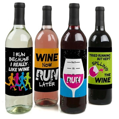 Big Dot of Happiness Set the Pace - Running - Track, Cross Country or Marathon Party Decor for Women and Men - Wine Bottle Label Stickers - Set of 4