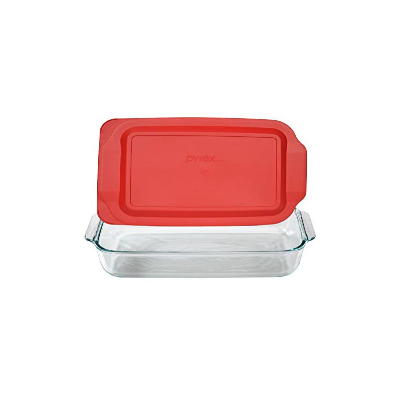Pyrex Basics 3-qt Oblong with Red Cover KC12026, 2PK-3QT, 1 of 6