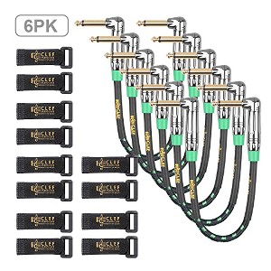 Clef Audio Labs Guitar Patch Cable, 6 inch TS Right Angled Guitar Pedal Effects Instrument Cord, 22AWG, Green Braided Jacket - 6-Pack - 1 of 4