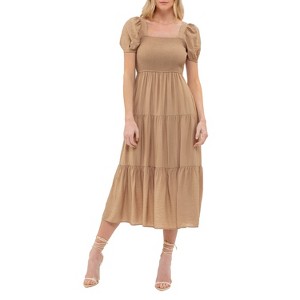 August Sky Women's Smocked Solid Tiered Midi Dress - 1 of 4