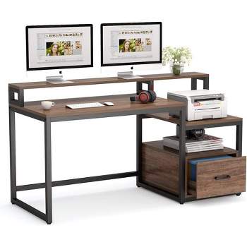 Tribesigns 60" Computer Desk, Home Office Desk with File Cabinet & Storage Shelves