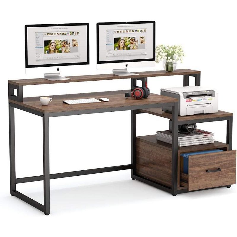 Tribesigns 60" Computer Desk, Home Office Desk with File Cabinet & Storage Shelves, 1 of 7