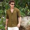 Campus Sutra Men Men's Army Green Striped Knit Oversized Shirt - 2 of 4