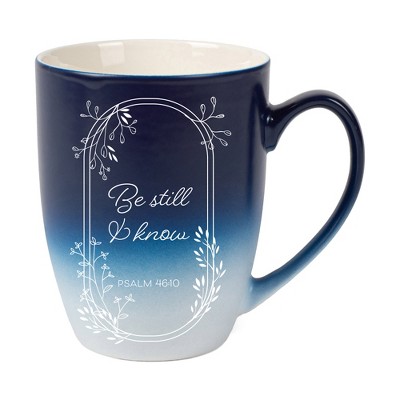 Elanze Designs Be Still And Know Two Toned Ombre Matte Navy Blue and White 12 ounce Ceramic Stoneware Coffee Cup Mug