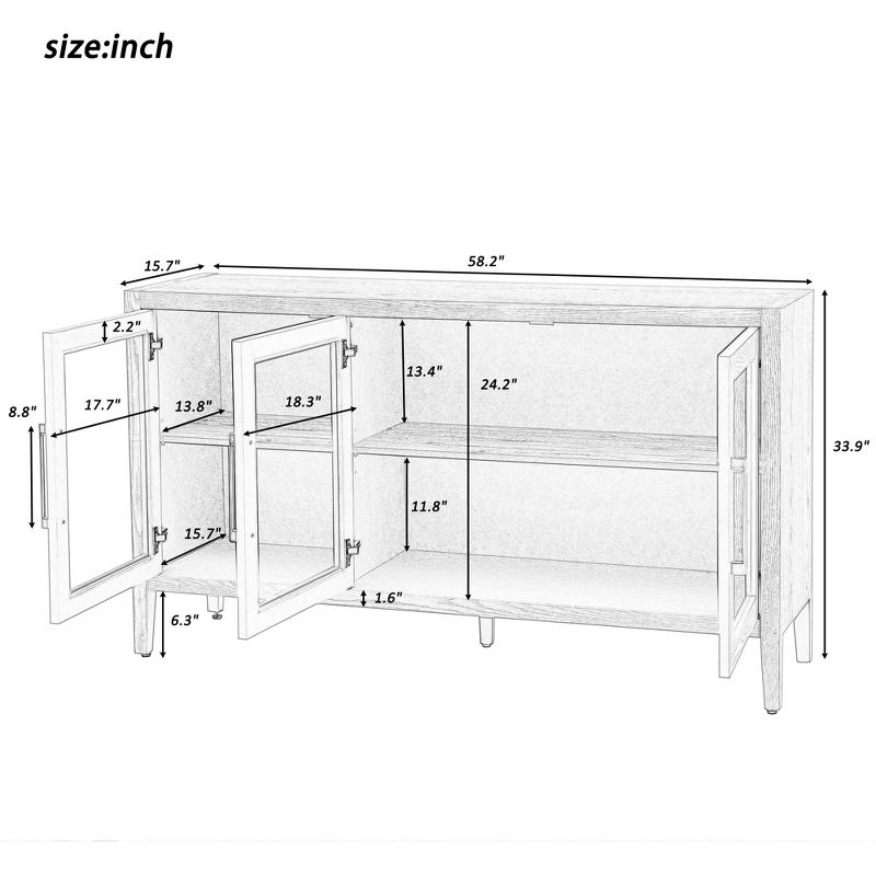 Modern Sideboard, Buffet Storage Cabinet with Tempered Glass Doors and Adjustable Shelves-ModernLuxe, 3 of 15
