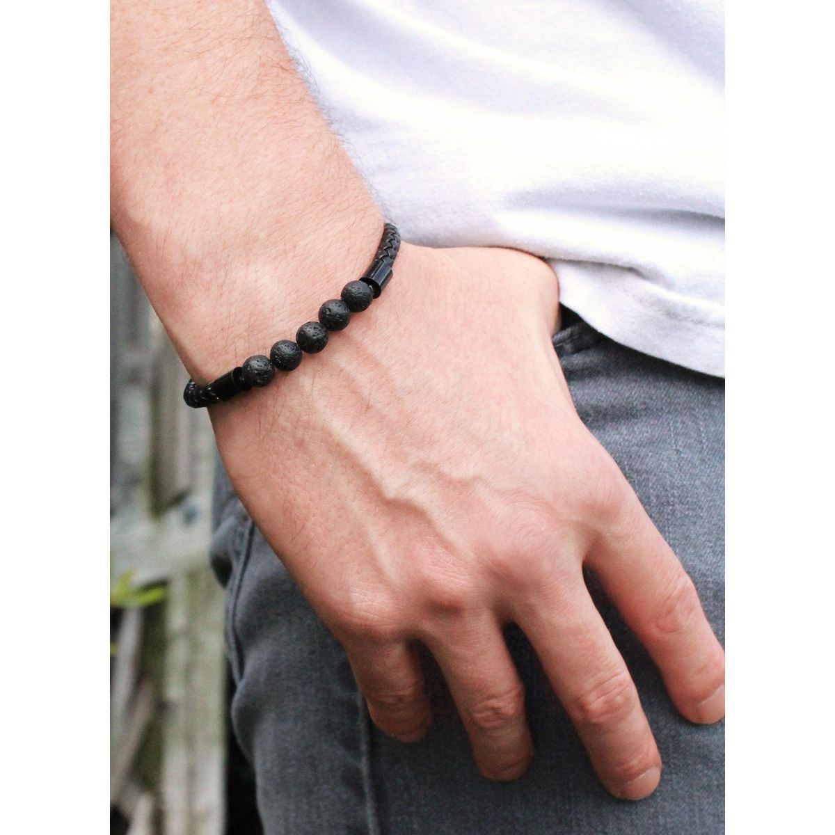 Plantlife Aromatherapy Bracelet - Tigers Eye & Hematite Stretch, Lava Rock & Natural Stone Jewelry for Essential Oil Diffusion & Wellness - thumbnail 3