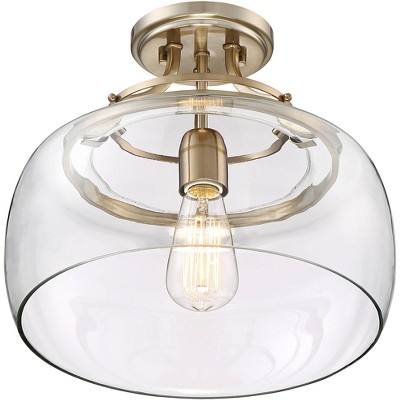 Charleston Brass and Clear Glass Drum Semi Flush Mount