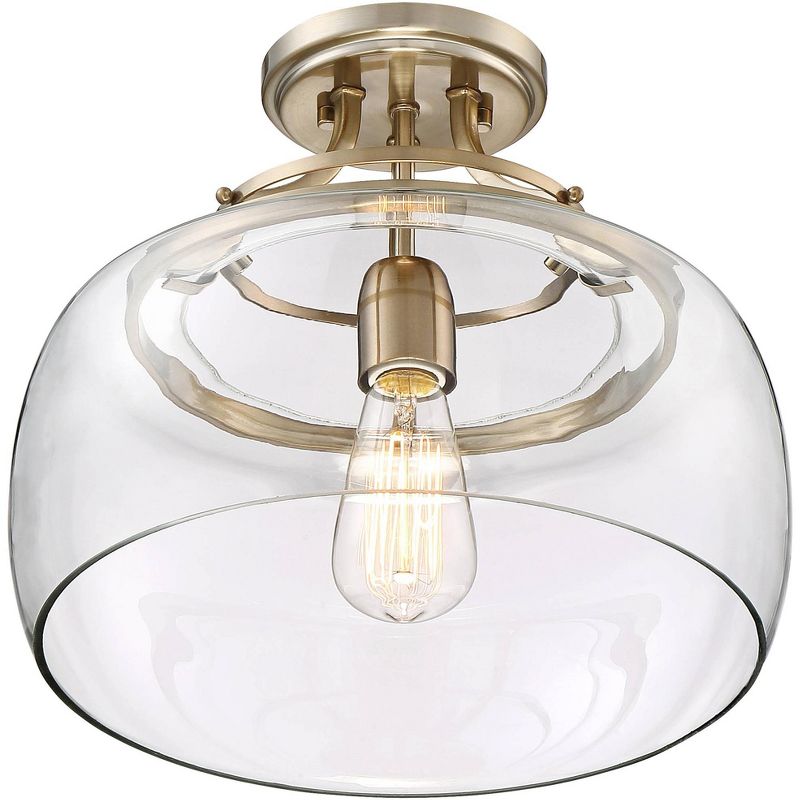 Franklin Iron Works Charleston Modern Farmhouse Ceiling Light Semi Flush Mount Fixture 13 1/2" Wide Warm Brass LED Clear Glass for Bedroom Kitchen, 5 of 9