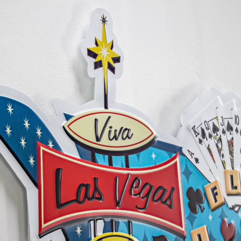 18&#34; x 13&#34; Viva Las Vegas Royal Flush Embossed Metal Sign Sky Blue/Red/Yellow - American Art Decor, 4 of 7