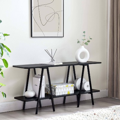Celine Black Modern Console Table with Two Shelves
