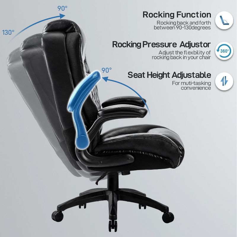 Big & Tall 400lb Ergonomic Leather Office Chair Executive Desk Chair Padded Flip Up Armrest Computer Chair Adjustable Height High Back-The Pop Home, 4 of 10