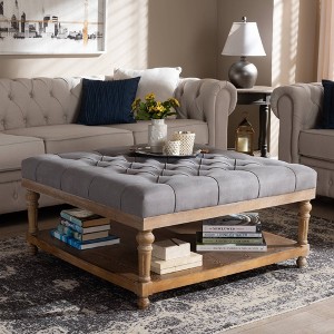 Kelly Linen Fabric Upholstered Wood Cocktail Ottoman - Baxton Studio - 1 of 4
