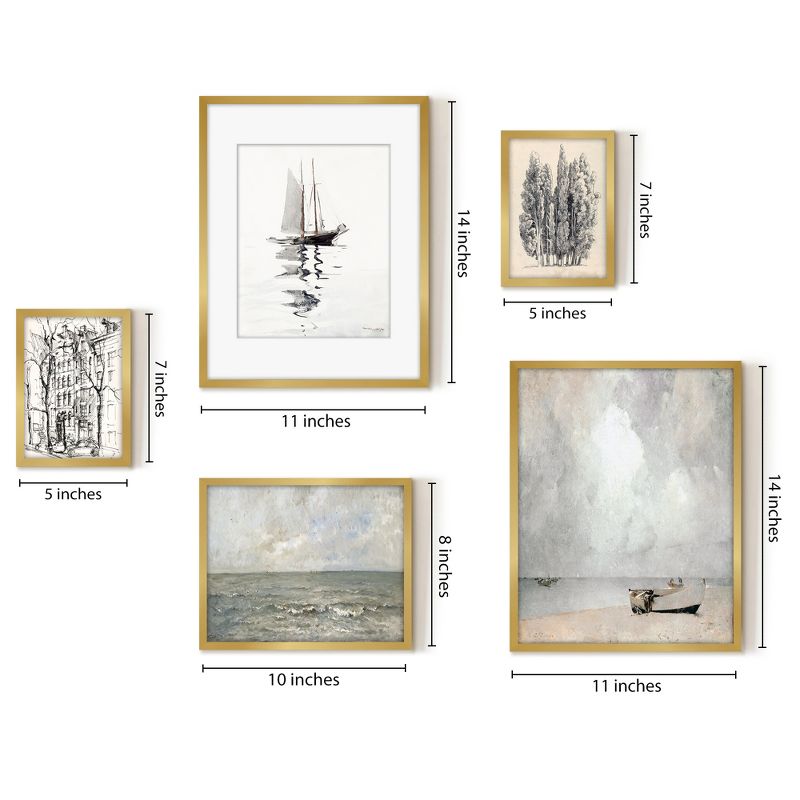 Americanflat Botanical Coastal 5 Piece Vintage Gallery Wall Art Set - The South Strand Emil Carlsen, Twomasted Schooner With Winslow By Maple + Oak, 4 of 6