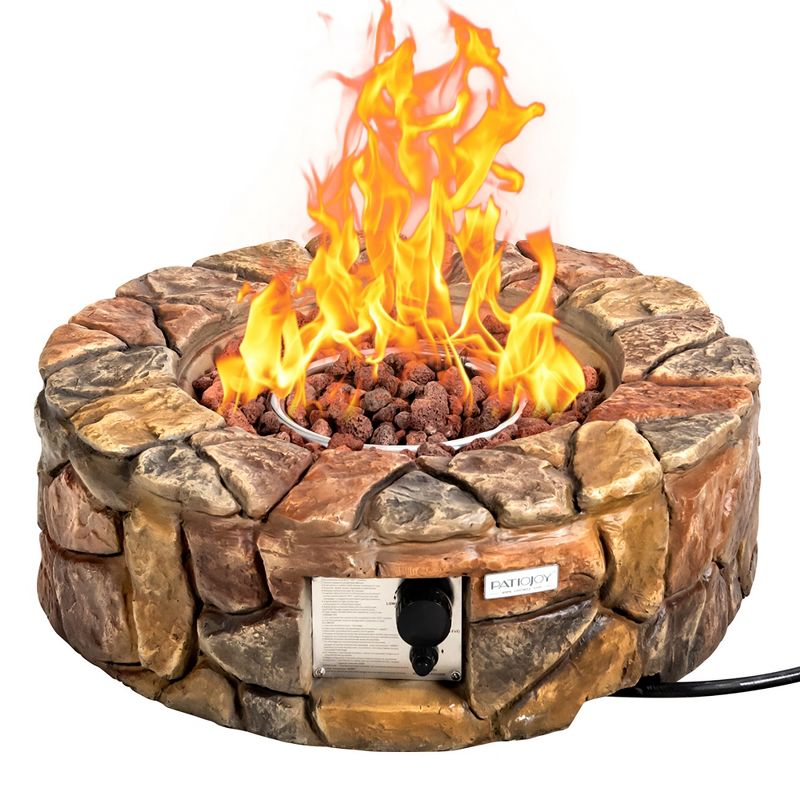 Costway 28'' Propane Gas Fire Pit Outdoor 40,000 BTU Stone Finish Lava Rocks Cover Brown\Grey, 1 of 6