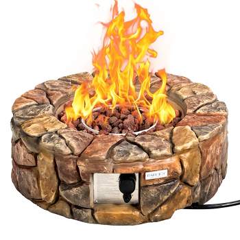 Costway 28'' Propane Gas Fire Pit Outdoor 40,000 BTU Stone Finish Lava Rocks Cover Brown\Grey