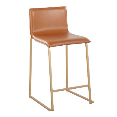 Set of 2 Gold Metal and Camel Faux Leather Counter Stools