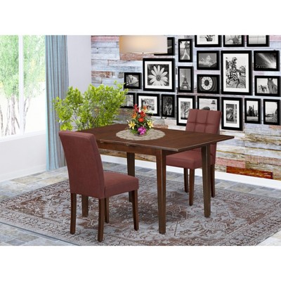 East West Furniture PSAS3-MAH-26 3 Piece Table Set Includes A Dining Table and 2 Burgundy Faux Leather Parsons Chairs, Mahogany
