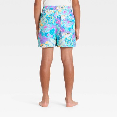 Детские купальники Art Class Boys' Tropical Floral Swim Trunks with Built in Boxers - art class™ Blue L — фото 2