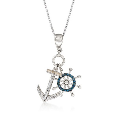 Ross-Simons 0.10 ct. t.w. Multicolored Diamond Anchor and Wheel Necklace in Sterling Silver