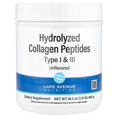 Lake Avenue Nutrition Hydrolyzed Collagen Peptides, Type I & III, Unflavored, 1.01 lb (460 g)