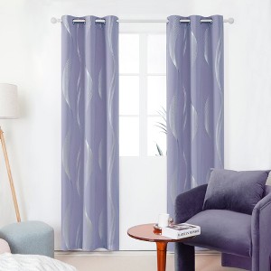 Deconovo 2 Panels Silver Printed Blackout Curtains with Wave, 6 Grommets for Bedroom - 1 of 4